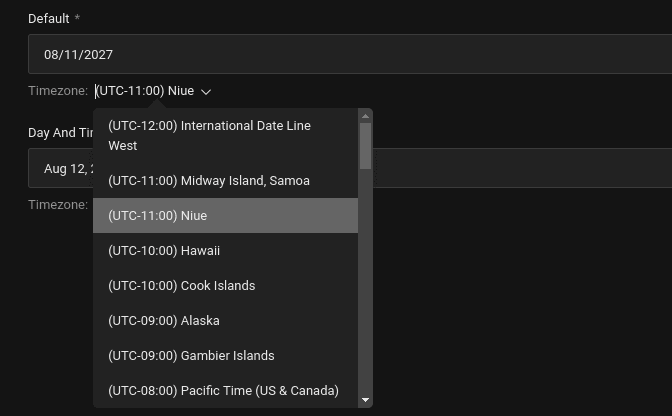 date field with timezone
